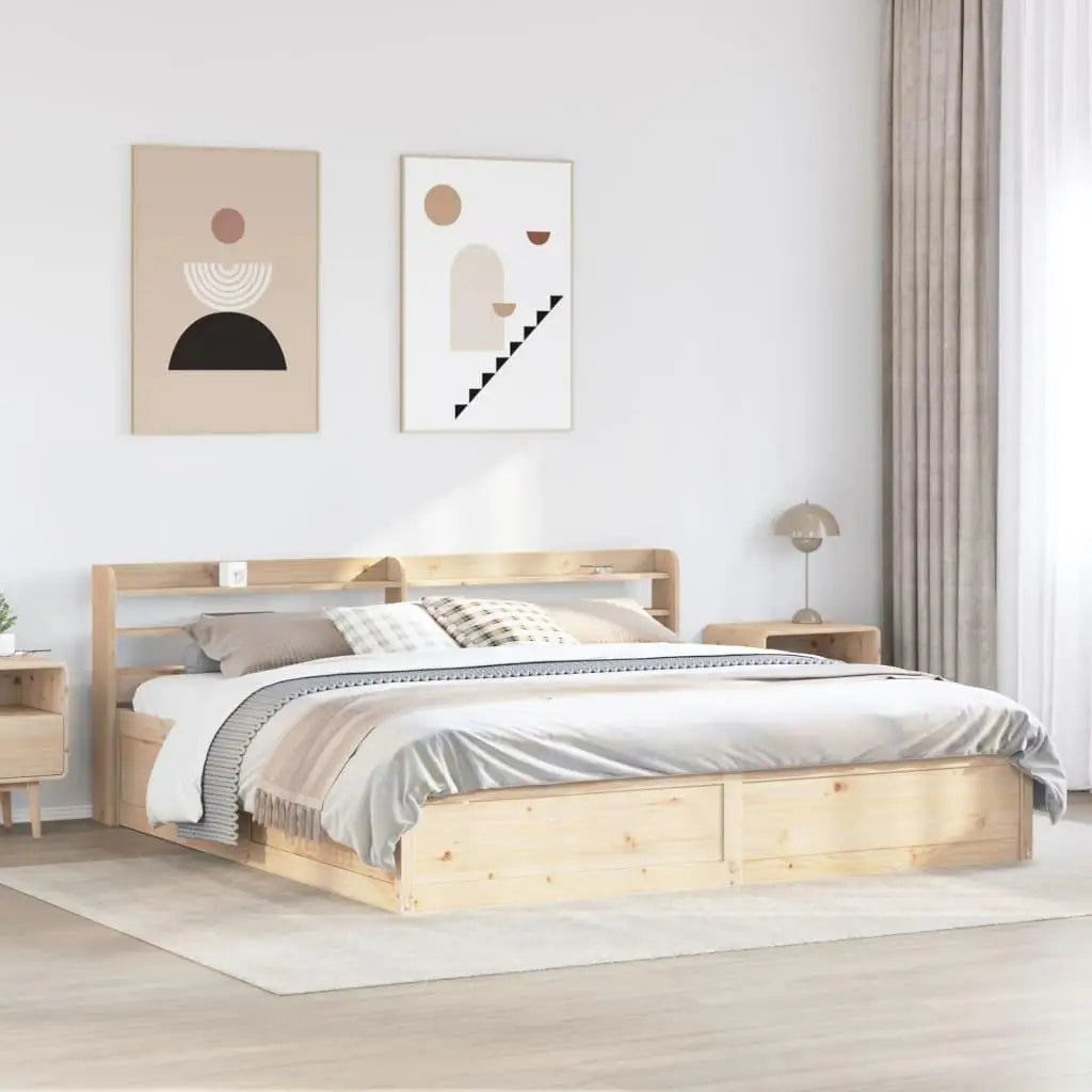 Super King Size Bed Frame with Headboard - 180x200 cm Solid Pine Wood Construction