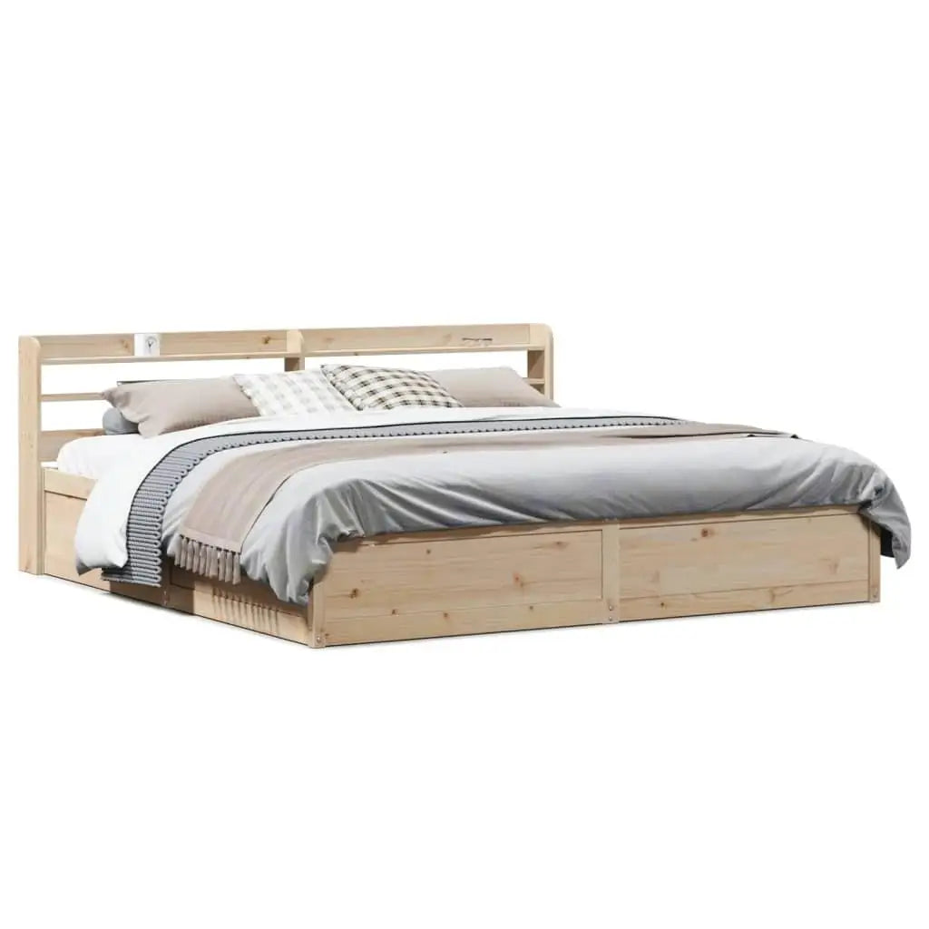 Super King Size Bed Frame with Headboard - 180x200 cm Solid Pine Wood Construction
