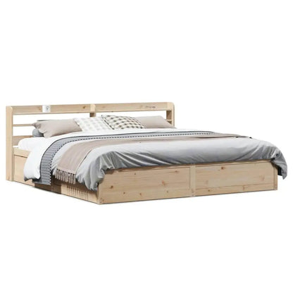Super King Size Bed Frame with Headboard - 180x200 cm Solid Pine Wood Construction